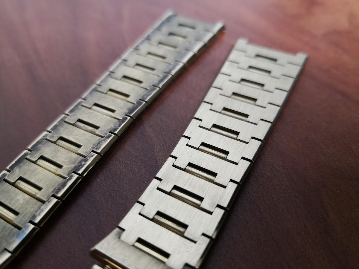 Bracelet link refinishing, before and after
